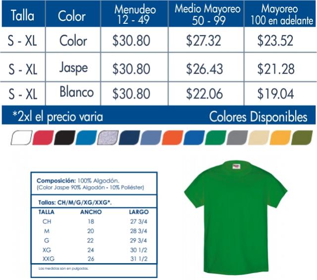 playeras optima tallas